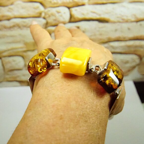 Unique Amber and 925 Silver Cuff Bracelet 6.75 - Picture 9 of 14